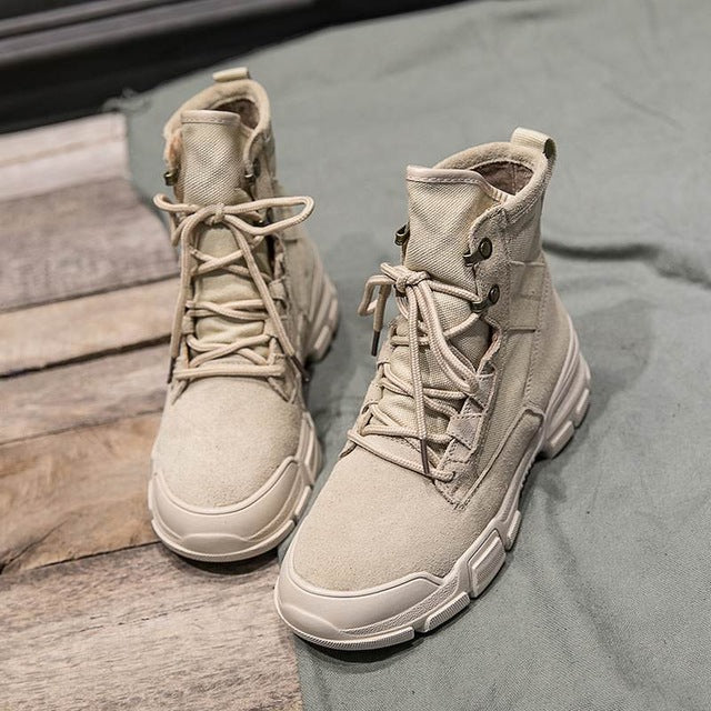 Retro Martin Women Boots Breathable High-top Sports Shoes Height Increased Female Ankle Boots Military Hiking Boots