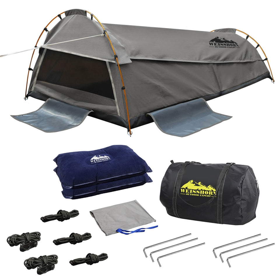 Outdoor Grey Double Layers Camping Swag Canvas Tent Waterproof UV Protection 1-2 Person 210x145cm Hiking Tent Sets AU Warehouse