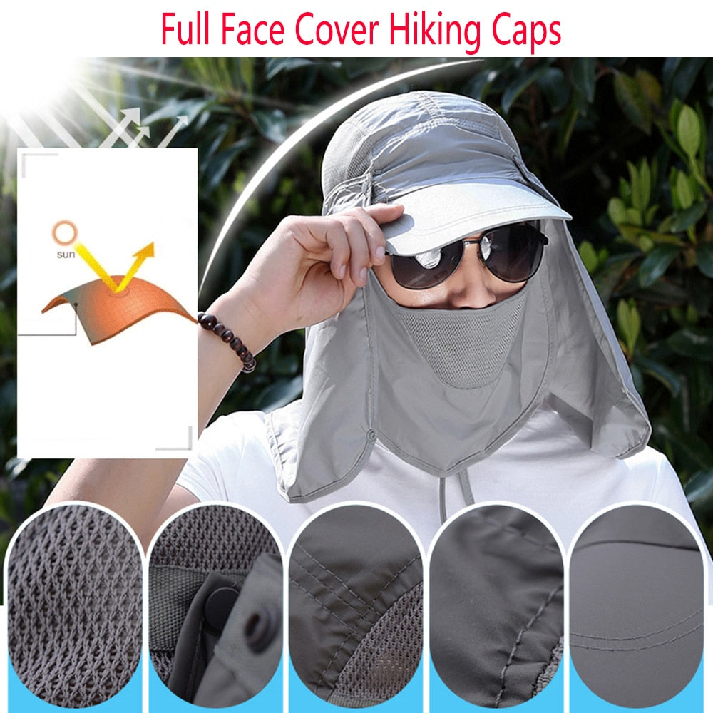 outdoor cap Hiking Caps Full Face Cover Folding Sun Hat UV Protection Adjust hunting cap Garden Working Hat work hat with face