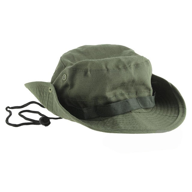 Wide Brim Bucket Hat Hiking Camping Sunshade Hat Army Green Traveling Fishing Bonnie Hat With Adjustable Straps Mens Sports Caps