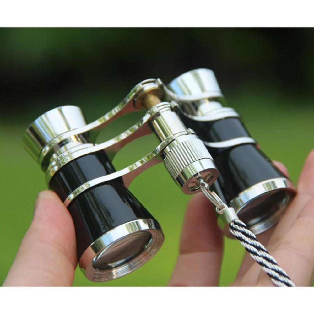 Black 3x25 Glasses Coated Binocular Telescope Theater/Opera glass /lady glass with Gold Trim & Necklace Chain