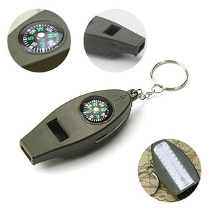 HobbyLane 4 in 1 Outdoor Emergency Whistle Compass Magnifier Thermometer Survival Kits with Keychain for Travel Camping Hiking