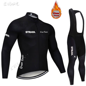 2019 Winter gules STRAVA Long Cycling JERSEY Bike Pants mens Ropa Ciclismo Thermal fleece bicycling Maillot Culotte wear