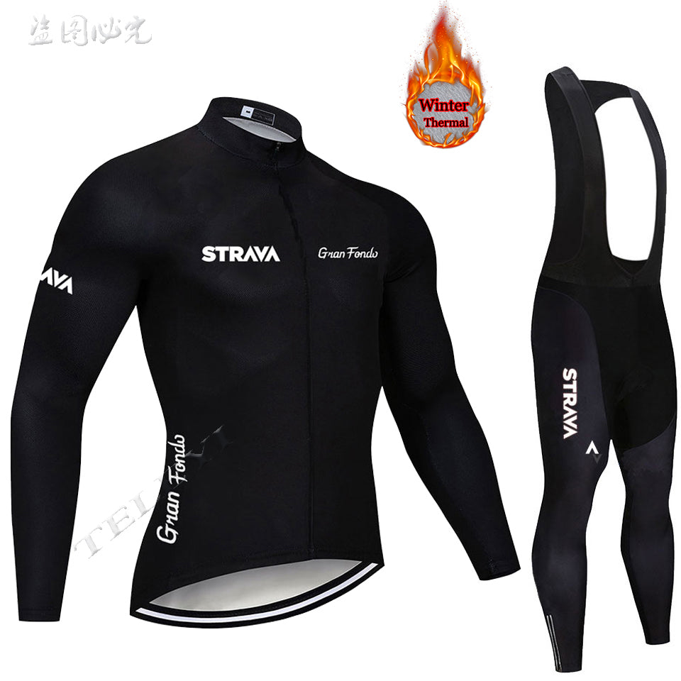 2019 Winter gules STRAVA Long Cycling JERSEY Bike Pants mens Ropa Ciclismo Thermal fleece bicycling Maillot Culotte wear