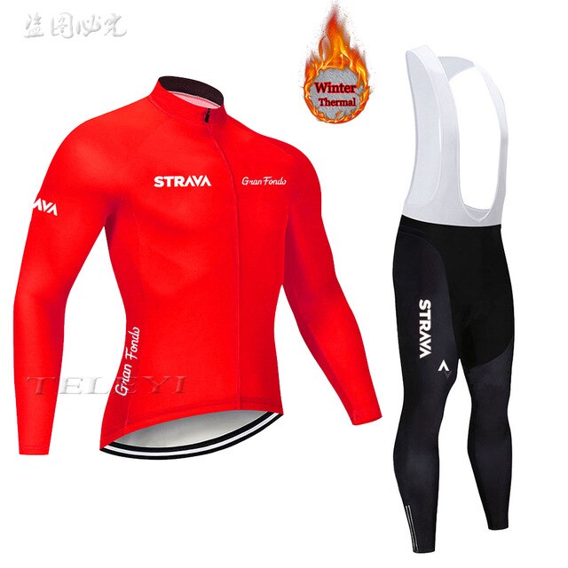 2019 Winter gules STRAVA Long Cycling JERSEY Bike Pants mens Ropa Ciclismo Thermal fleece bicycling Maillot Culotte wear