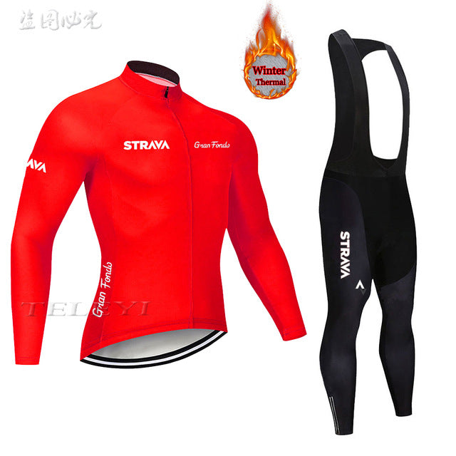 2019 Winter gules STRAVA Long Cycling JERSEY Bike Pants mens Ropa Ciclismo Thermal fleece bicycling Maillot Culotte wear