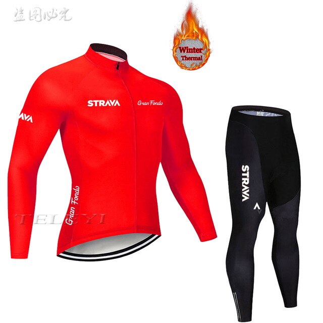 2019 Winter gules STRAVA Long Cycling JERSEY Bike Pants mens Ropa Ciclismo Thermal fleece bicycling Maillot Culotte wear