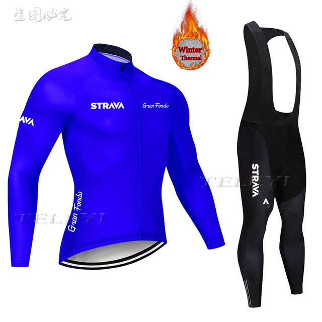 2019 Winter gules STRAVA Long Cycling JERSEY Bike Pants mens Ropa Ciclismo Thermal fleece bicycling Maillot Culotte wear