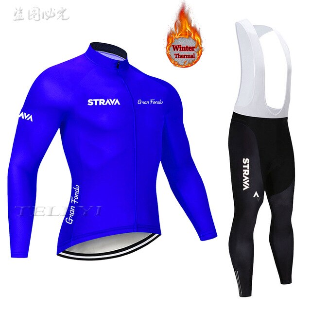 2019 Winter gules STRAVA Long Cycling JERSEY Bike Pants mens Ropa Ciclismo Thermal fleece bicycling Maillot Culotte wear