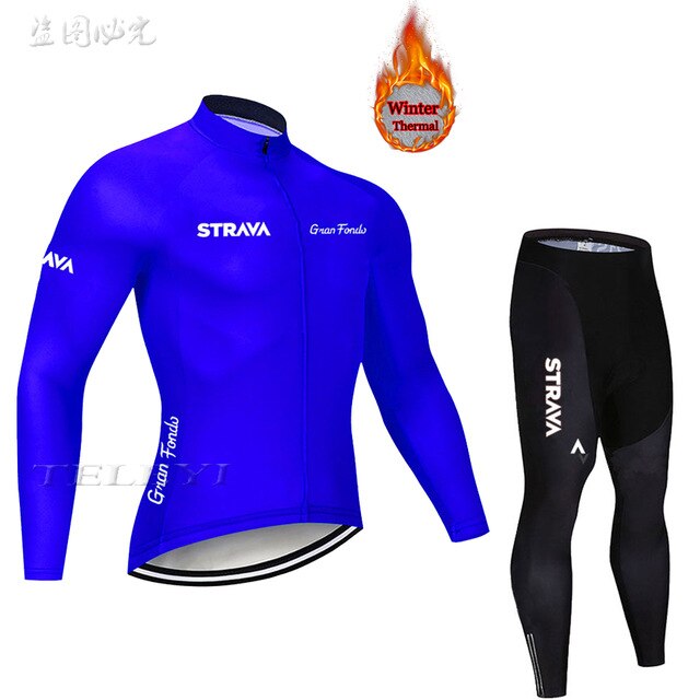 2019 Winter gules STRAVA Long Cycling JERSEY Bike Pants mens Ropa Ciclismo Thermal fleece bicycling Maillot Culotte wear