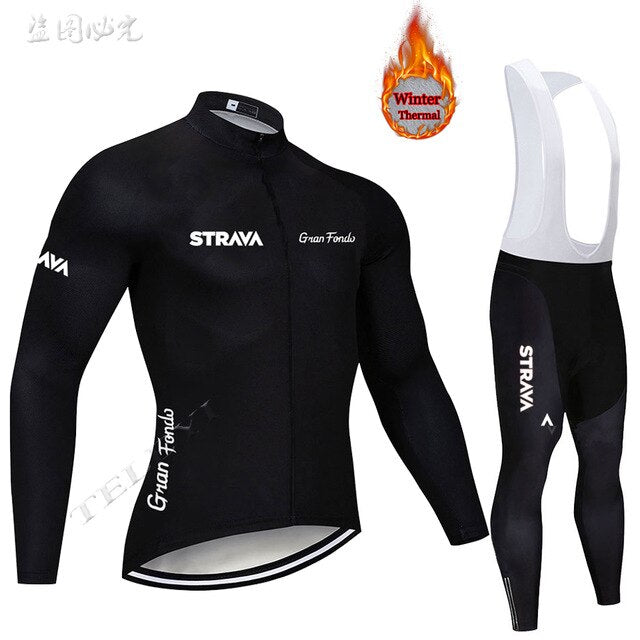 2019 Winter gules STRAVA Long Cycling JERSEY Bike Pants mens Ropa Ciclismo Thermal fleece bicycling Maillot Culotte wear