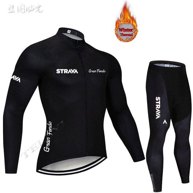 2019 Winter gules STRAVA Long Cycling JERSEY Bike Pants mens Ropa Ciclismo Thermal fleece bicycling Maillot Culotte wear