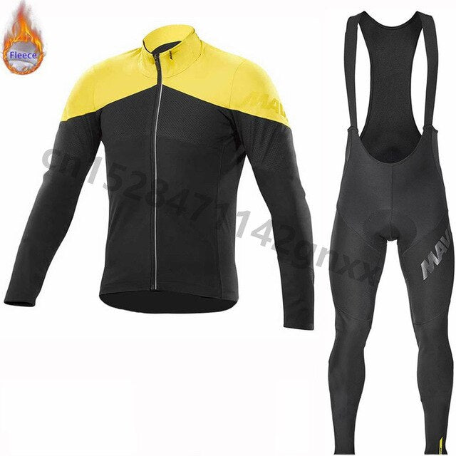 2019 New MAVIC Pro Team Winter Thermal Fleece Cycling Jersey Men Long Sleeve Set Outdoor Sport MTB Bike Clothing Ropa Ciclismo