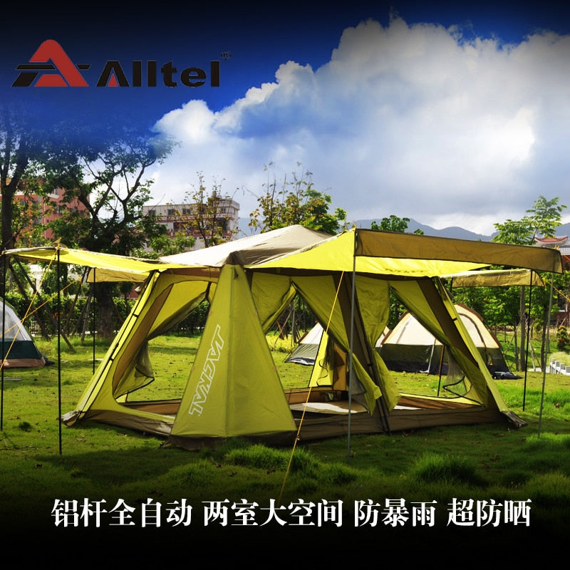 ALLTEL two room 6-8 people outdoor camping double layers aluminum bar full automatic tent with floor mat
