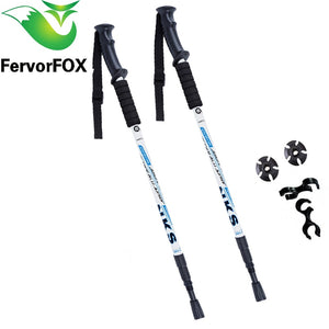 2Pcs/lot Anti Shock Nordic Walking Sticks Telescopic Trekking Hiking Poles Ultralight Walking Canes With Rubber Tips Protectors