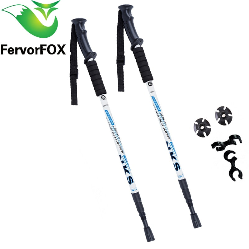 2Pcs/lot Anti Shock Nordic Walking Sticks Telescopic Trekking Hiking Poles Ultralight Walking Canes With Rubber Tips Protectors