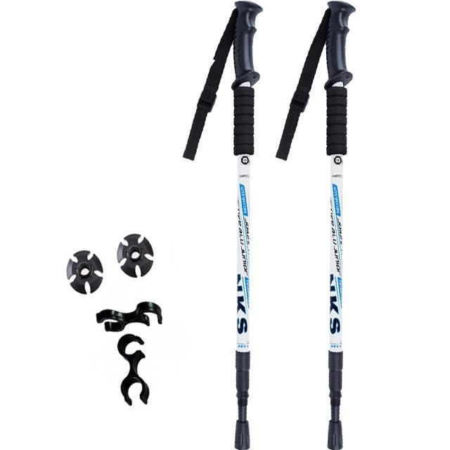 2Pcs/lot Anti Shock Nordic Walking Sticks Telescopic Trekking Hiking Poles Ultralight Walking Canes With Rubber Tips Protectors