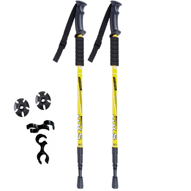 2Pcs/lot Anti Shock Nordic Walking Sticks Telescopic Trekking Hiking Poles Ultralight Walking Canes With Rubber Tips Protectors
