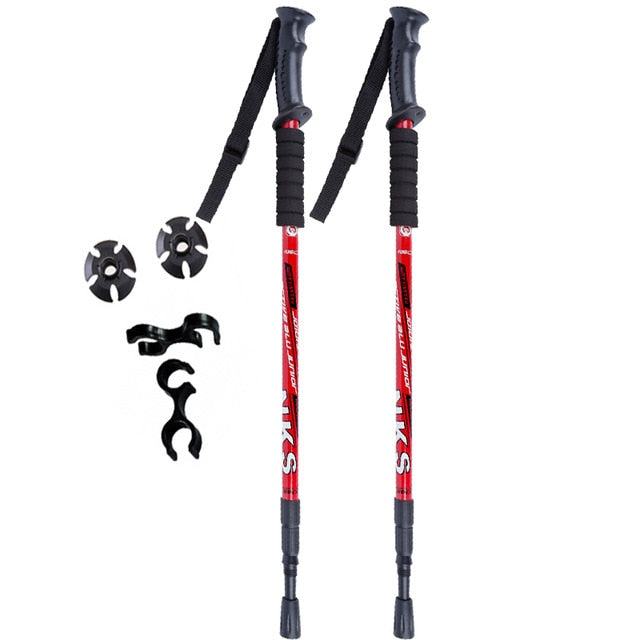2Pcs/lot Anti Shock Nordic Walking Sticks Telescopic Trekking Hiking Poles Ultralight Walking Canes With Rubber Tips Protectors