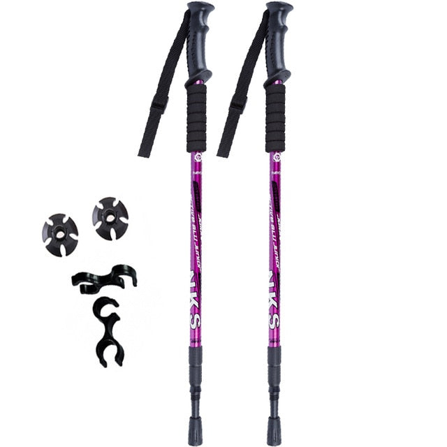 2Pcs/lot Anti Shock Nordic Walking Sticks Telescopic Trekking Hiking Poles Ultralight Walking Canes With Rubber Tips Protectors