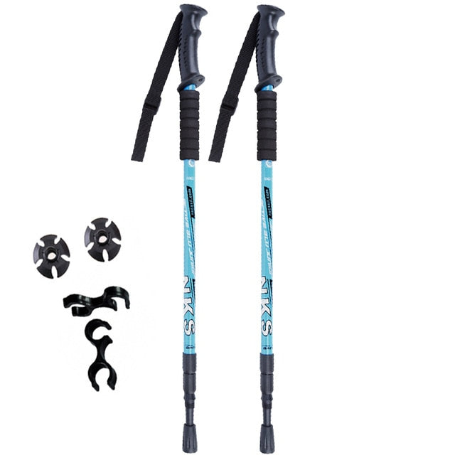 2Pcs/lot Anti Shock Nordic Walking Sticks Telescopic Trekking Hiking Poles Ultralight Walking Canes With Rubber Tips Protectors