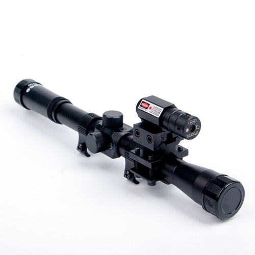 4x20 Rifle Optics Scope Tactical Crossbow Riflescope with Red Dot Laser Sight and 11mm Rail Mounts for 22 Caliber Guns Hunting A
