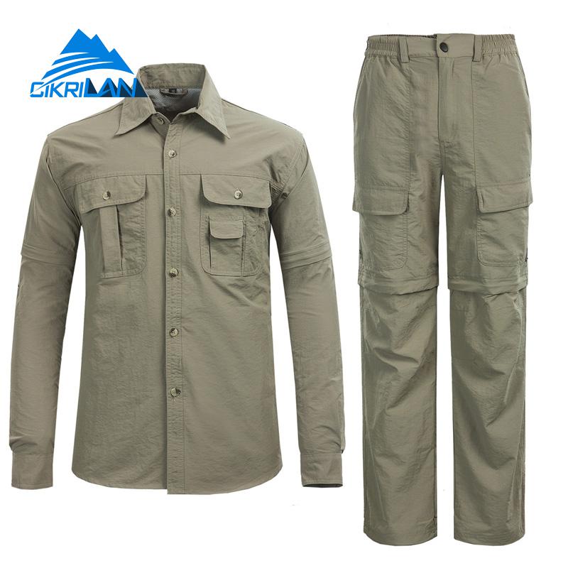 Hot Camping Climbing Fishing Clothing Suit Men Lightweight Trekking Anti-uv Sunscreen Quick Dry Hiking Outdoor Shirt Pants Sets