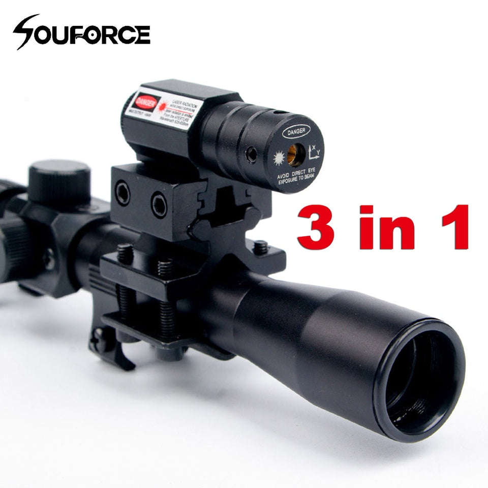 4x20 Rifle Optics Scope Tactical Crossbow Riflescope with Red Dot Laser Sight and 11mm Rail Mounts for 22 Caliber Guns Hunting A