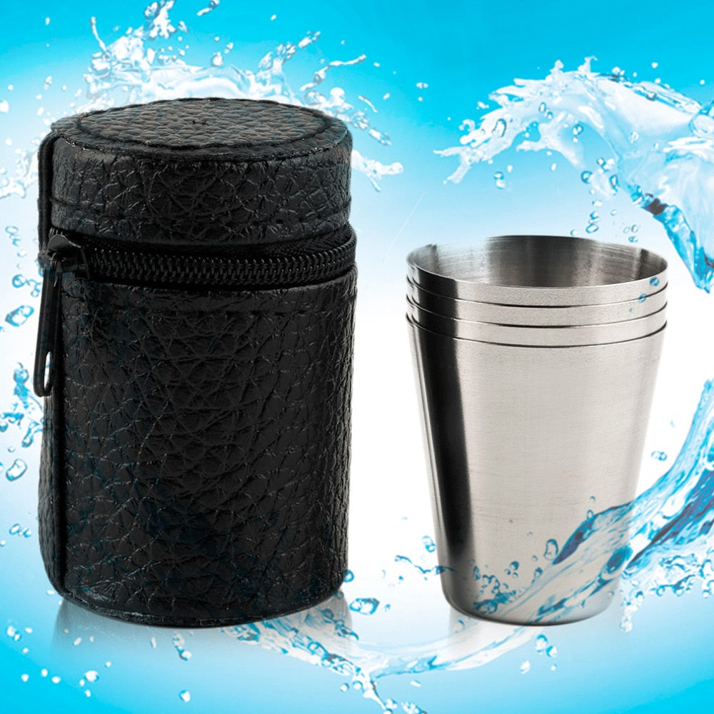 1 Set of 4 Stainless Steel Camping Cup Mug Drinking Coffee Tea With Case for outdoor new arrival