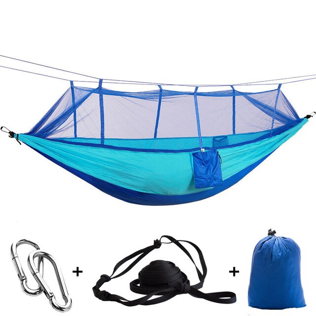 Outdoor Camping Parachute Hammock Mosquito Net Flyknit Double Leisure Sleeping Hanging Chair Tent Travel Survival Army Green