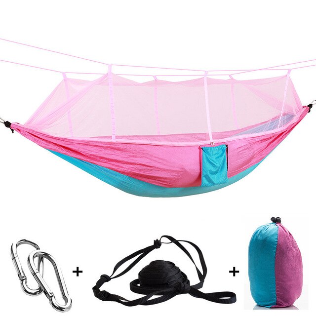 Outdoor Camping Parachute Hammock Mosquito Net Flyknit Double Leisure Sleeping Hanging Chair Tent Travel Survival Army Green
