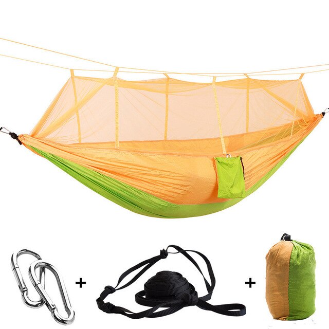Outdoor Camping Parachute Hammock Mosquito Net Flyknit Double Leisure Sleeping Hanging Chair Tent Travel Survival Army Green