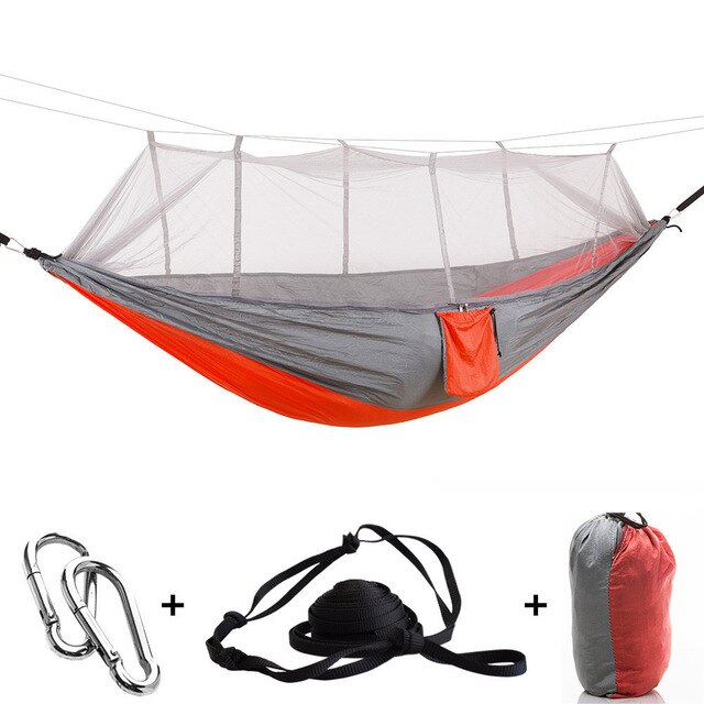 Outdoor Camping Parachute Hammock Mosquito Net Flyknit Double Leisure Sleeping Hanging Chair Tent Travel Survival Army Green