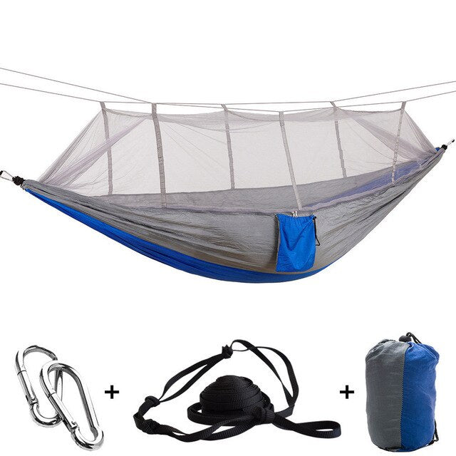 Outdoor Camping Parachute Hammock Mosquito Net Flyknit Double Leisure Sleeping Hanging Chair Tent Travel Survival Army Green