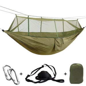 Outdoor Camping Parachute Hammock Mosquito Net Flyknit Double Leisure Sleeping Hanging Chair Tent Travel Survival Army Green