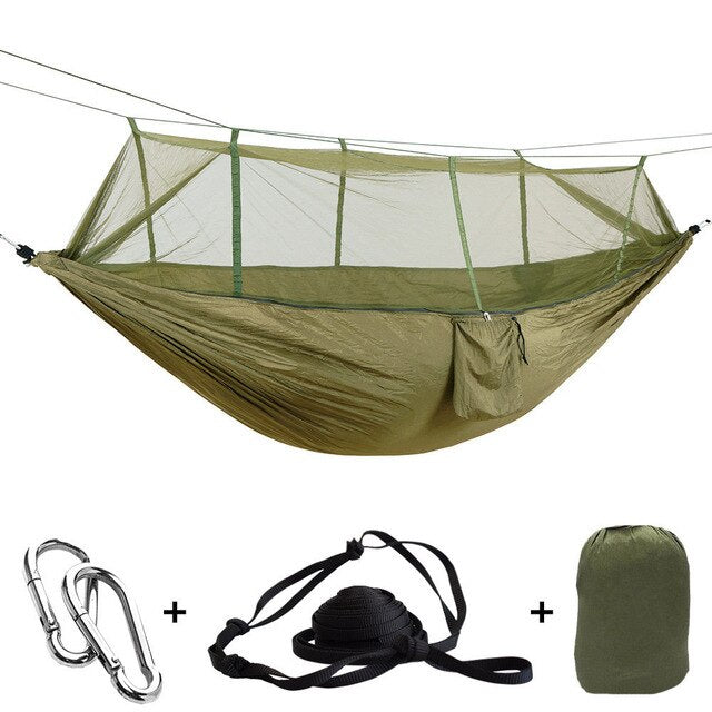 Outdoor Camping Parachute Hammock Mosquito Net Flyknit Double Leisure Sleeping Hanging Chair Tent Travel Survival Army Green