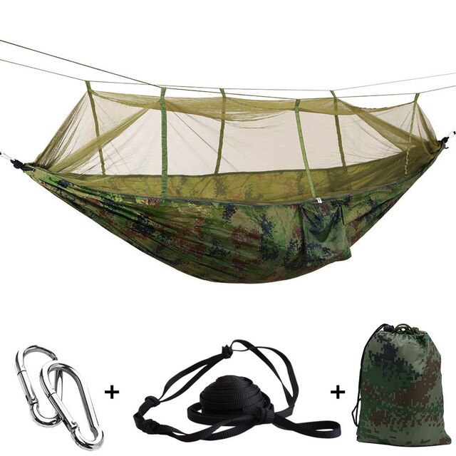 Outdoor Camping Parachute Hammock Mosquito Net Flyknit Double Leisure Sleeping Hanging Chair Tent Travel Survival Army Green