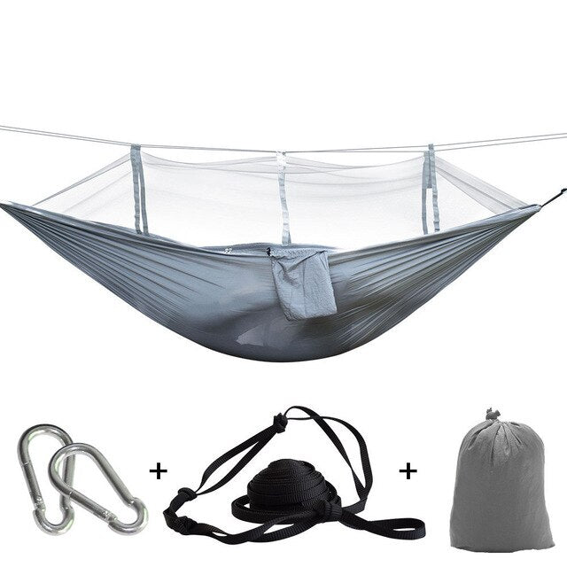 Outdoor Camping Parachute Hammock Mosquito Net Flyknit Double Leisure Sleeping Hanging Chair Tent Travel Survival Army Green